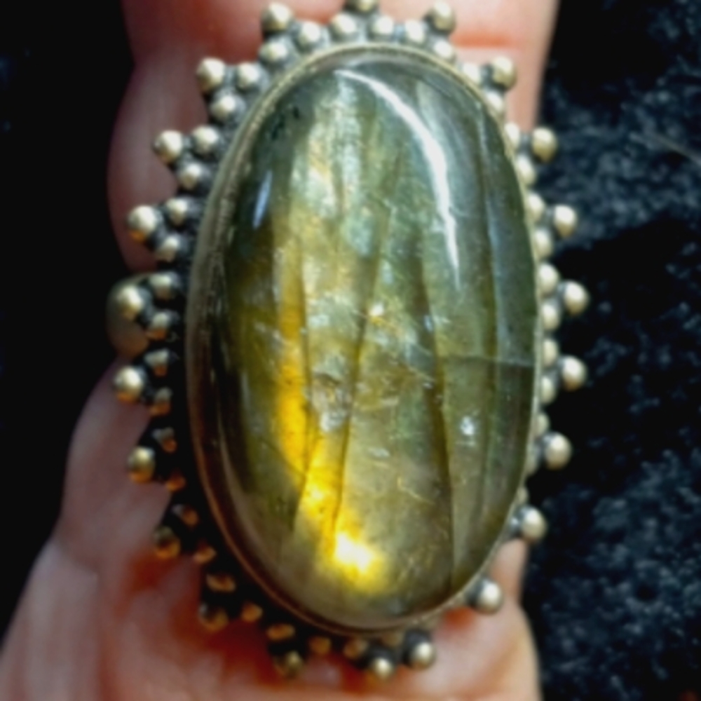 31 NWT Labradorite gemstone crystal 925 silver ring size 8 free shipping sale